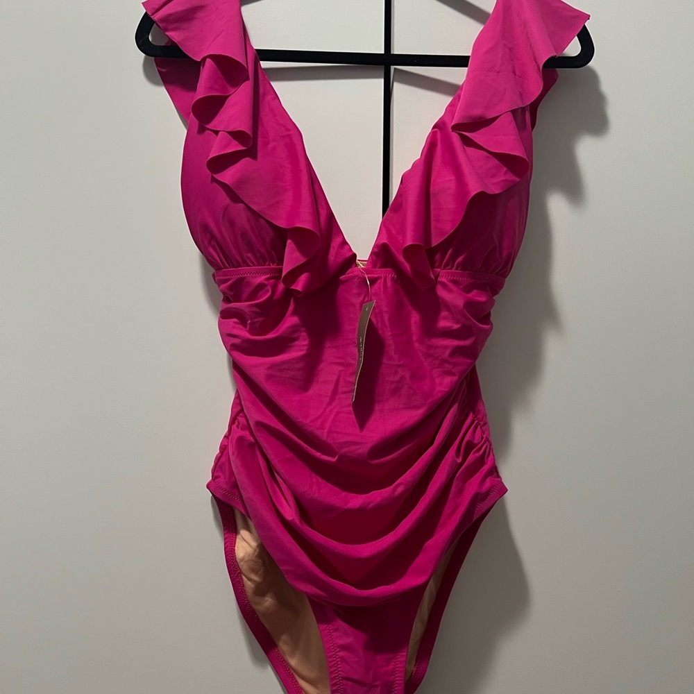 J. Crew Pink Ruffle One Piece Swimsuit